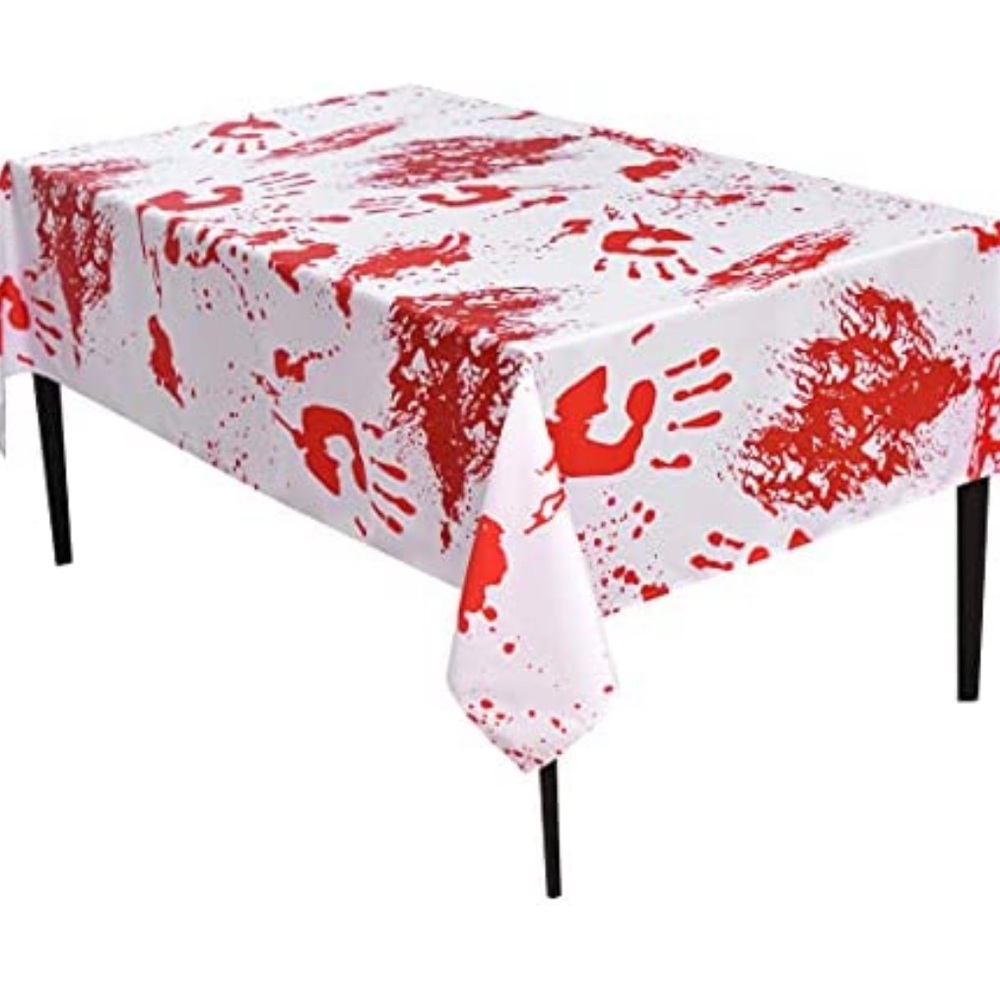 Romanstile Halloween Fabric Waterproof Bloody Handprint Rectangle Tablecloth